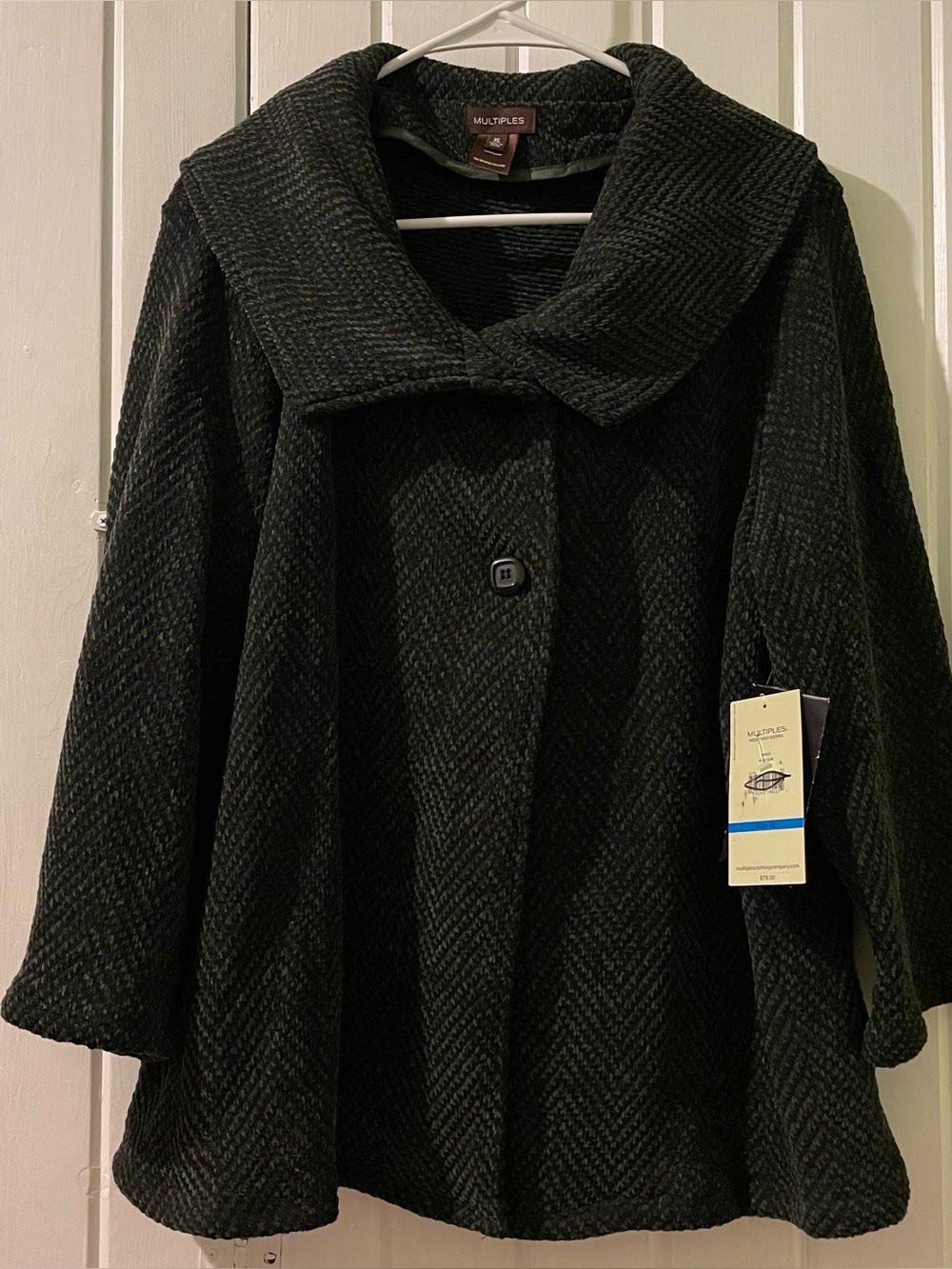 MULTIPLES Women's Textured Collar Button Front Coat Jacket X-large NWT